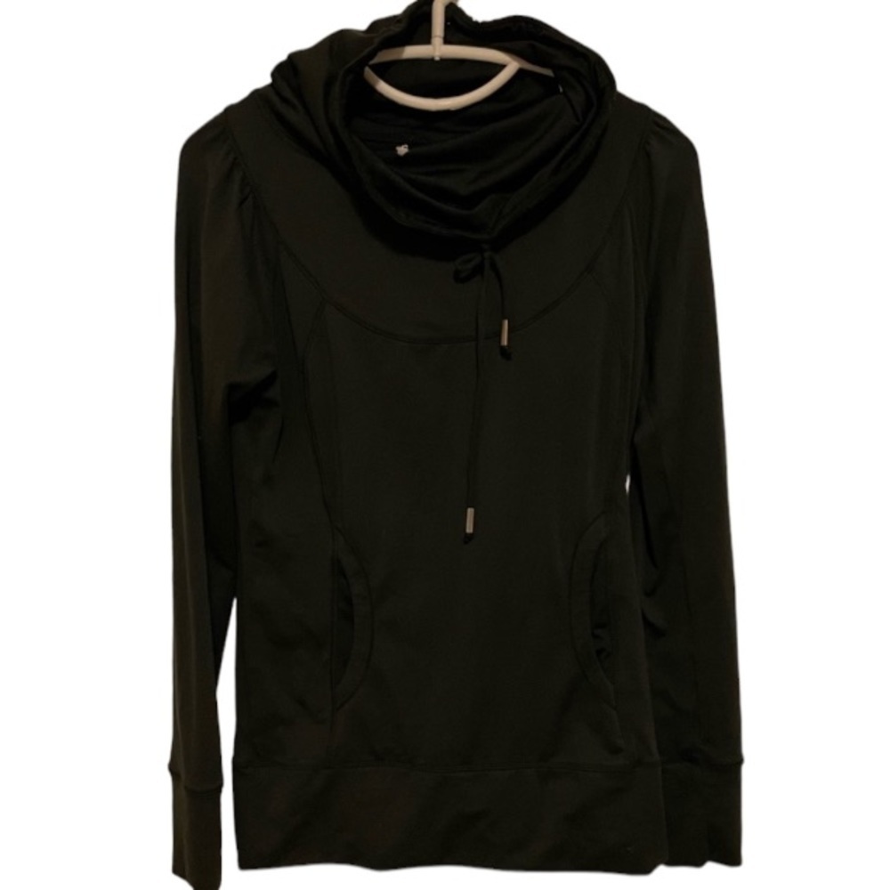 Prana Black Funnel Neck Drawstring Pullover Size Small